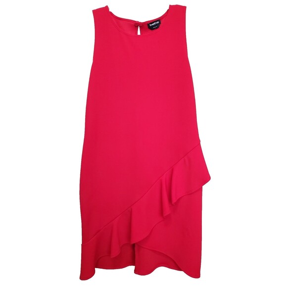 Bebe Red Ruffle Hem Sleeveless Dress Keyhole Back Size 12 - Picture 1 of 5